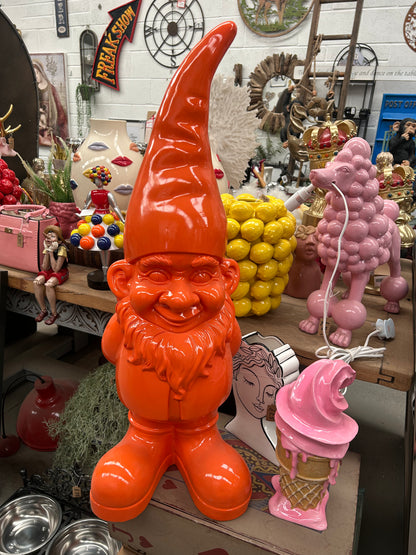 Giant Orange Standing Gnome Figure - Joyful Garden or Home Decor