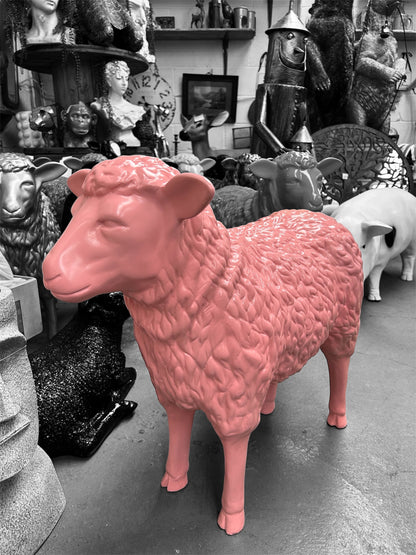 Salmon Pink Sheep Garden Sculpture – Vibrant Outdoor Decoration