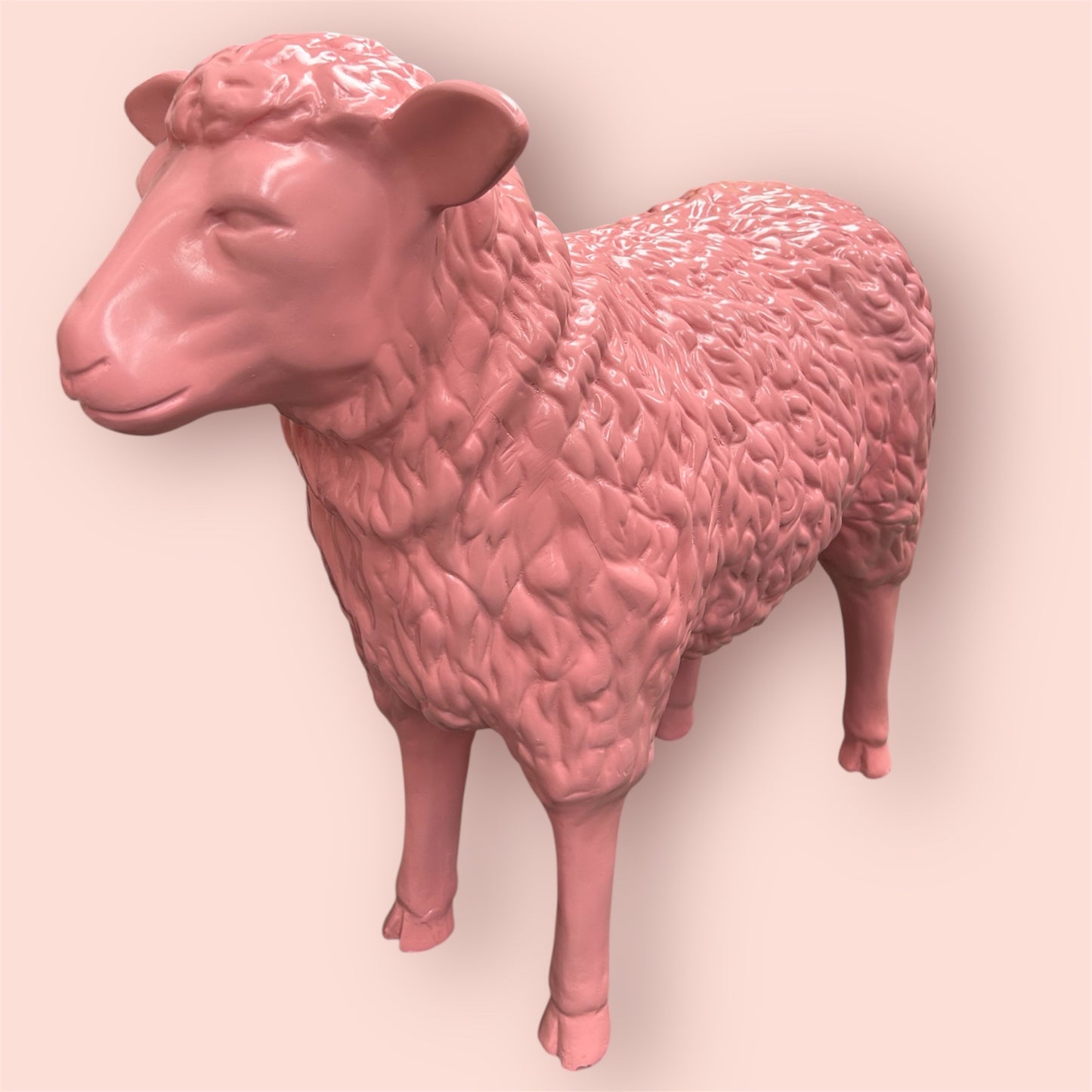 Salmon Pink Sheep Garden Sculpture – Vibrant Outdoor Decoration