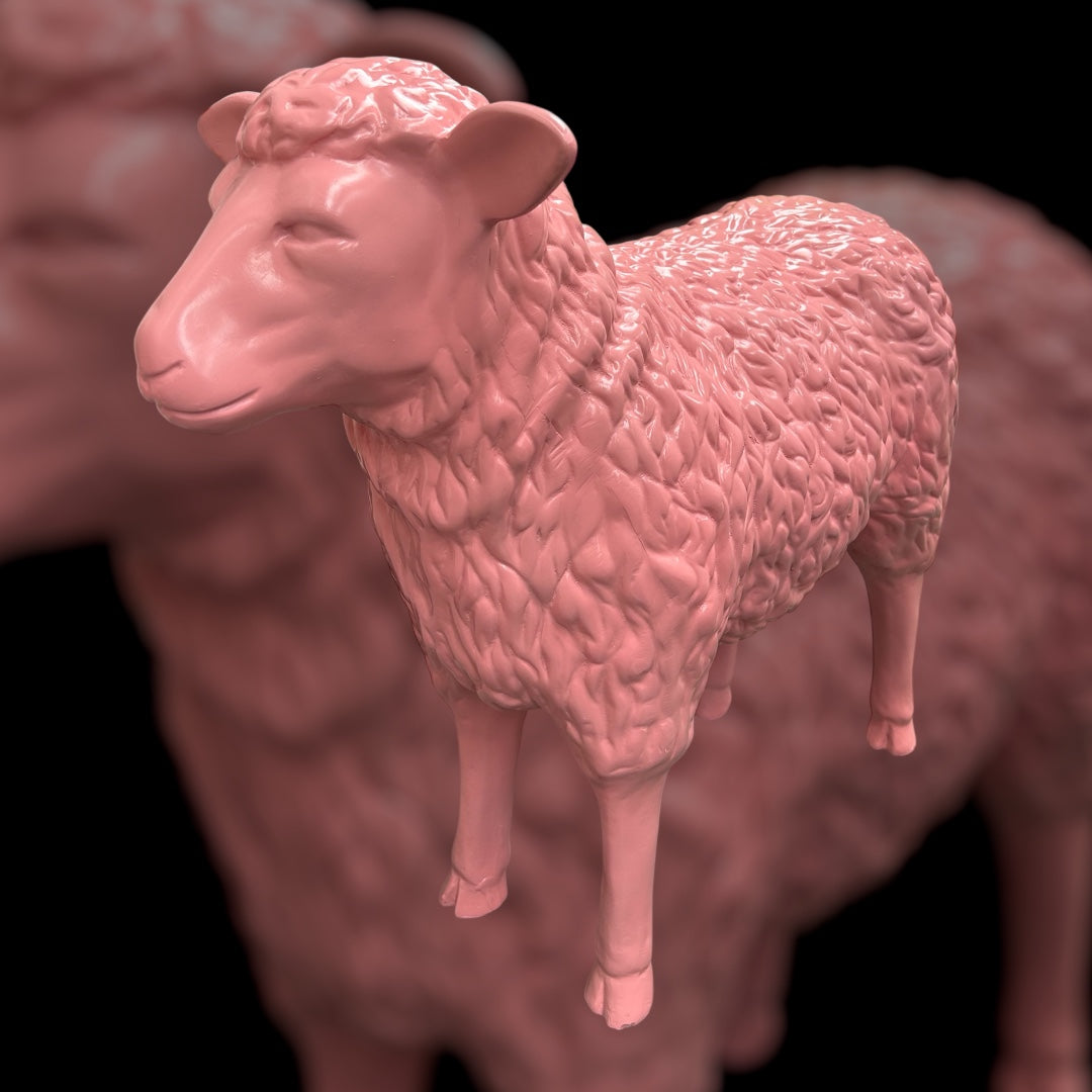 Salmon Pink Sheep Garden Sculpture – Vibrant Outdoor Decoration