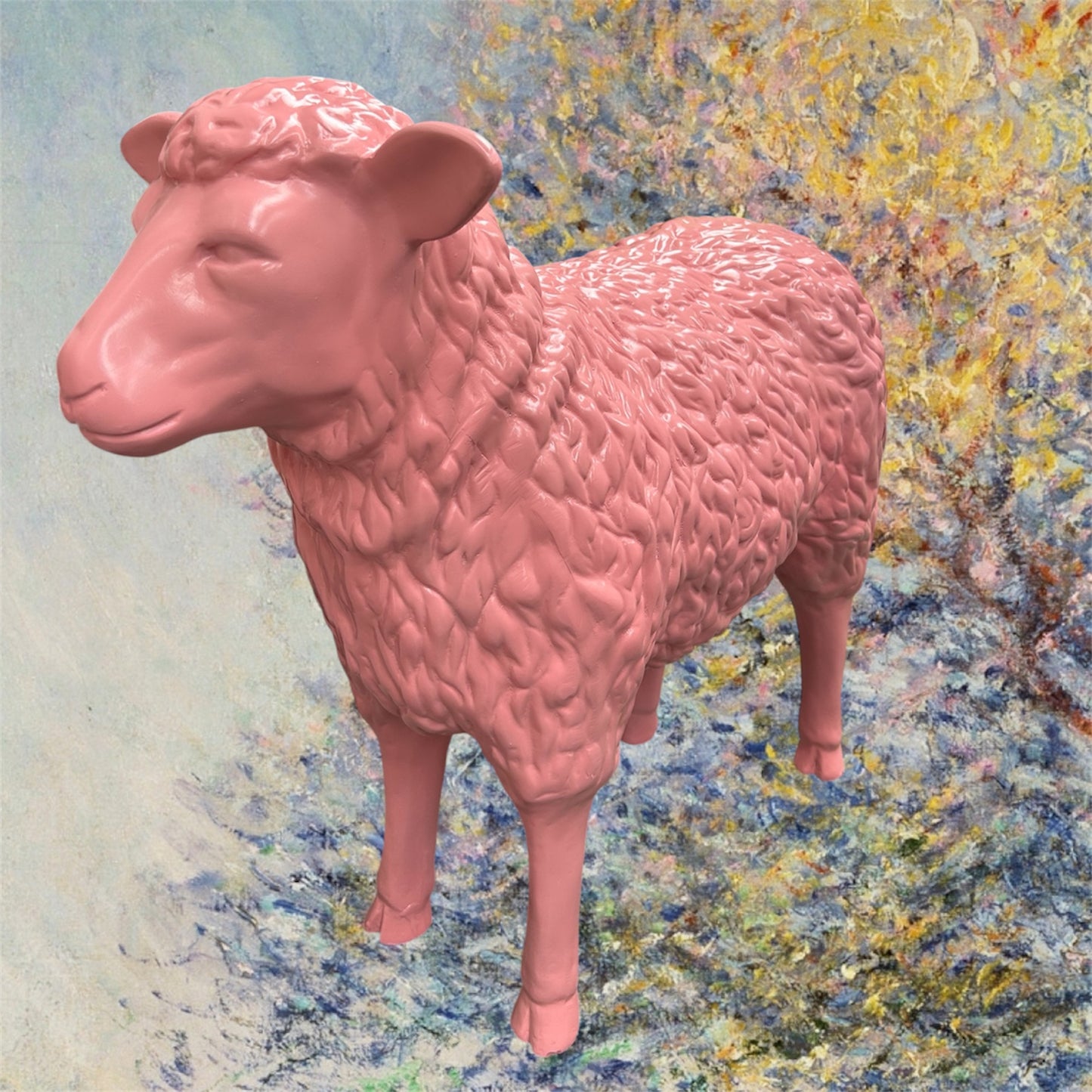 Salmon Pink Sheep Garden Sculpture – Vibrant Outdoor Decoration