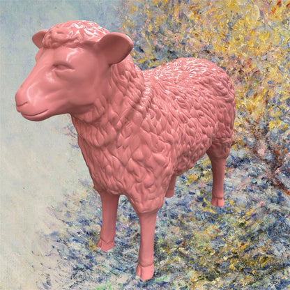 Salmon Pink Sheep Garden Sculpture – Vibrant Outdoor Decoration