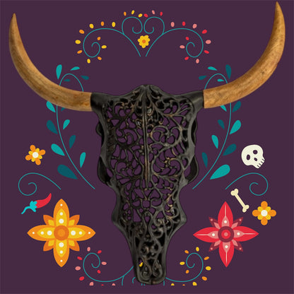 Distressed Black & Wood Tribal Bison Wall Head – Bold Boho Animal Wall Art