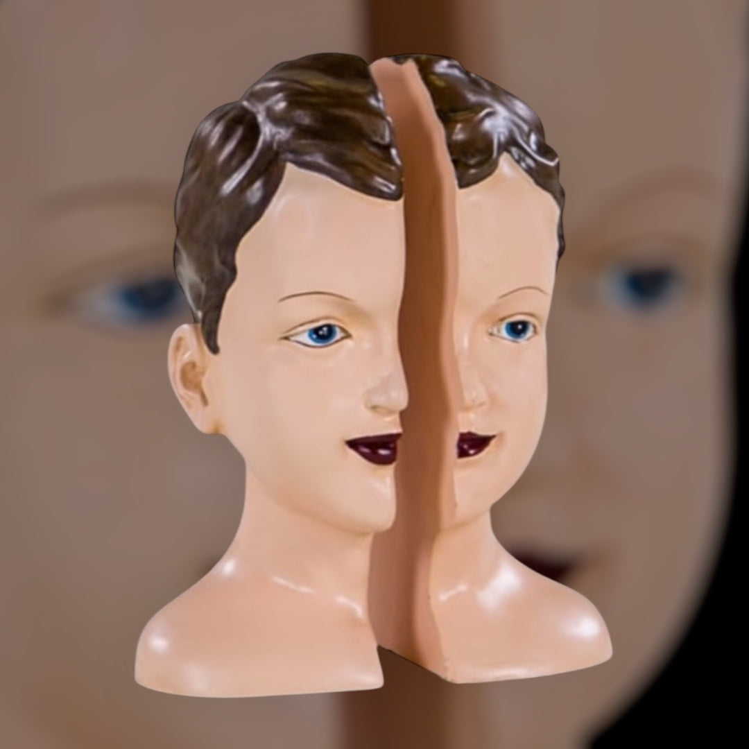 Antiqued Split Art Deco Head Bookends - Quirky Resin Decor