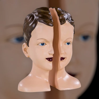 Antiqued Split Art Deco Head Bookends - Quirky Resin Decor