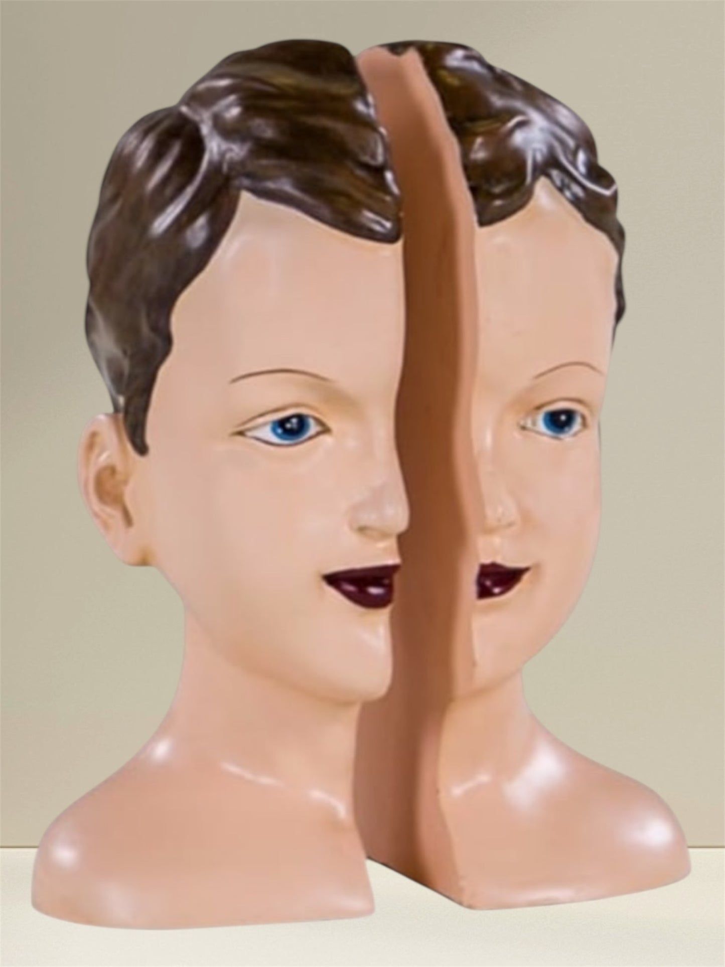 Antiqued Split Art Deco Head Bookends - Quirky Resin Decor