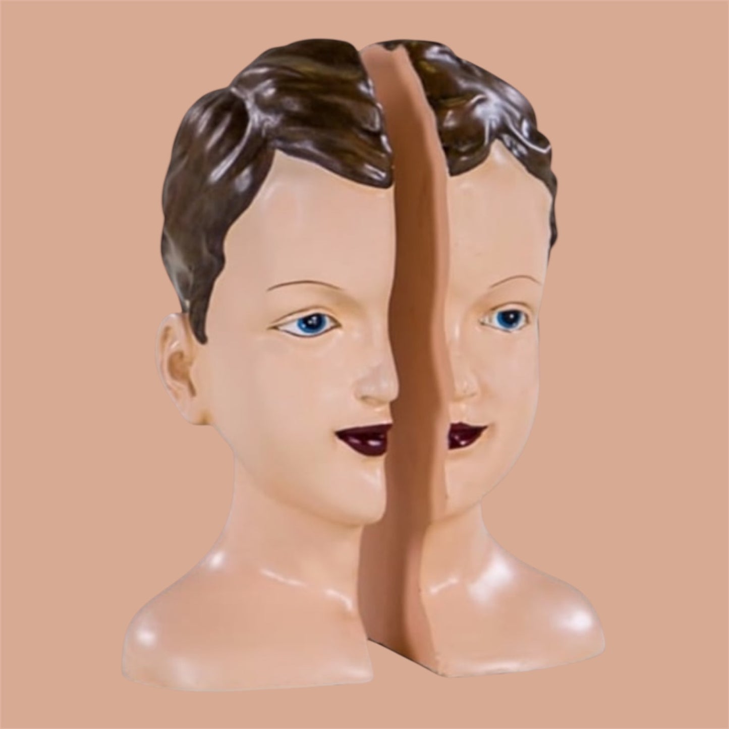 Antiqued Split Art Deco Head Bookends - Quirky Resin Decor