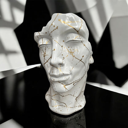 White & Gold Splash Face Sculpture – Modern Artistic Head Statue