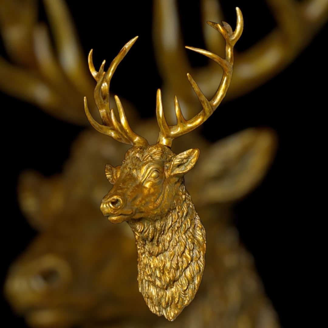 Gold Stags Head Wall Sculpture – Elegant Resin Decoration