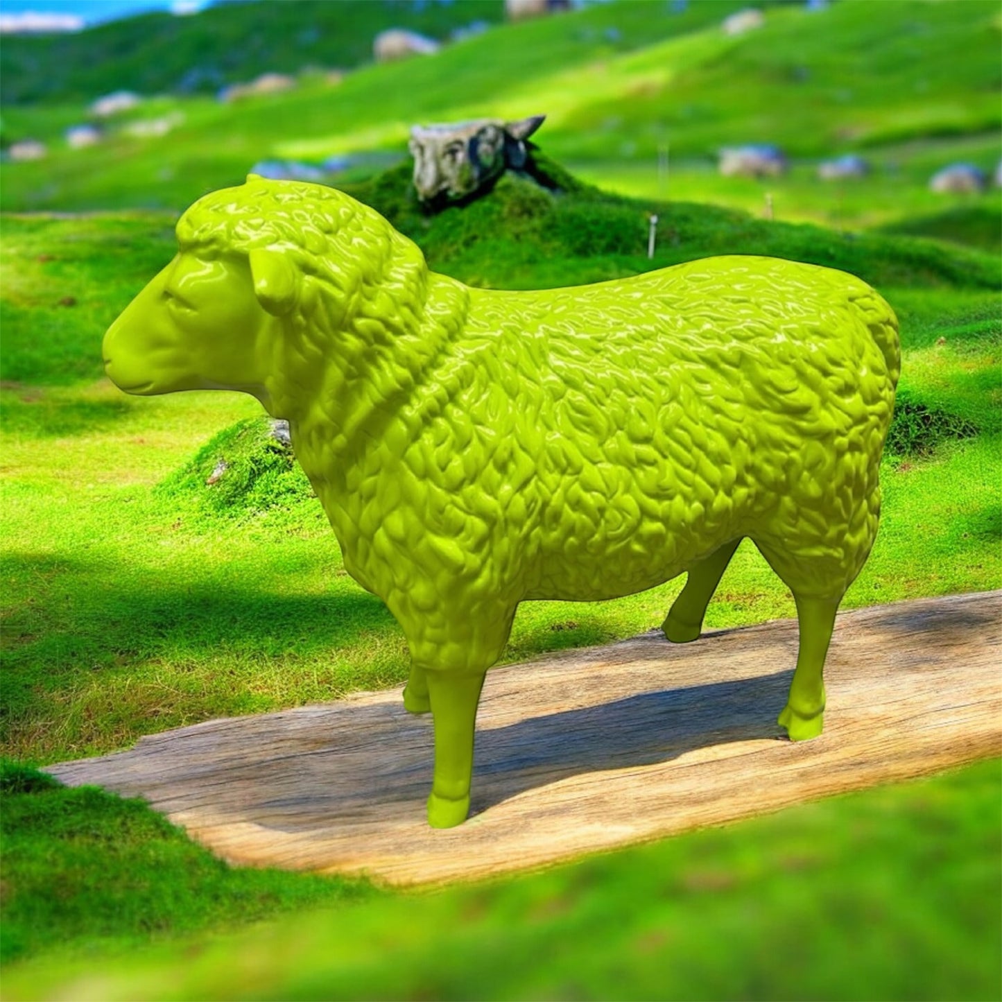 Lime Green Sheep Garden Sculpture – Vibrant Outdoor Decoration