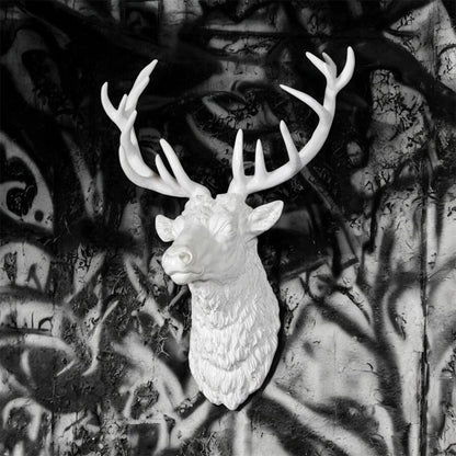 Elegant White Stag Head Wall Sculpture – Resin Wall Art
