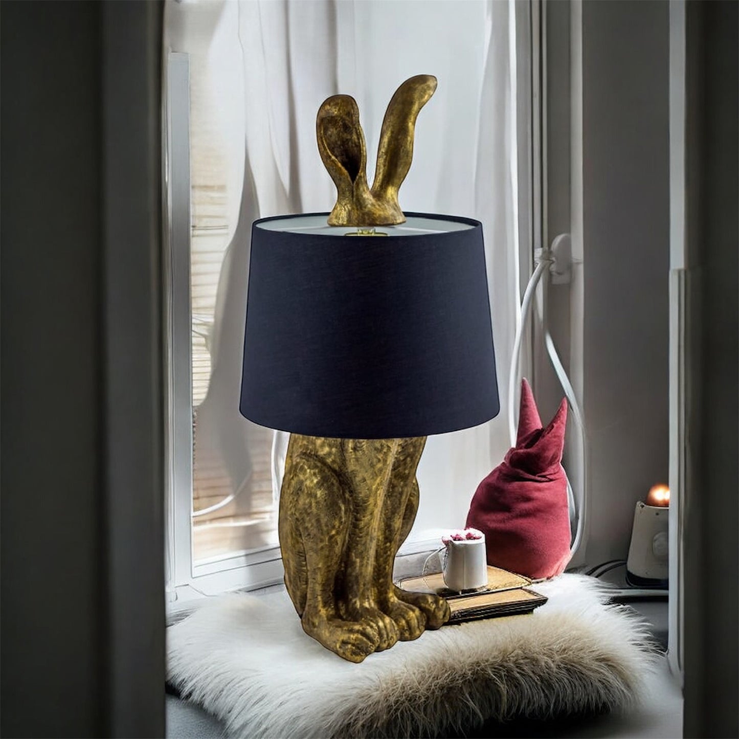 Gold Rabbit Ears Lamp with Black Shade | Playful & Chic Lighting