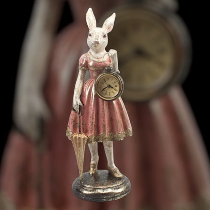 Lady Rabbit Standing Clock Figure – Whimsical Decorative Timepiece