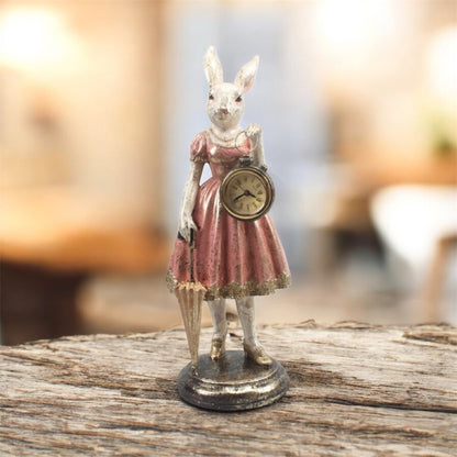 Lady Rabbit Standing Clock Figure – Whimsical Decorative Timepiece