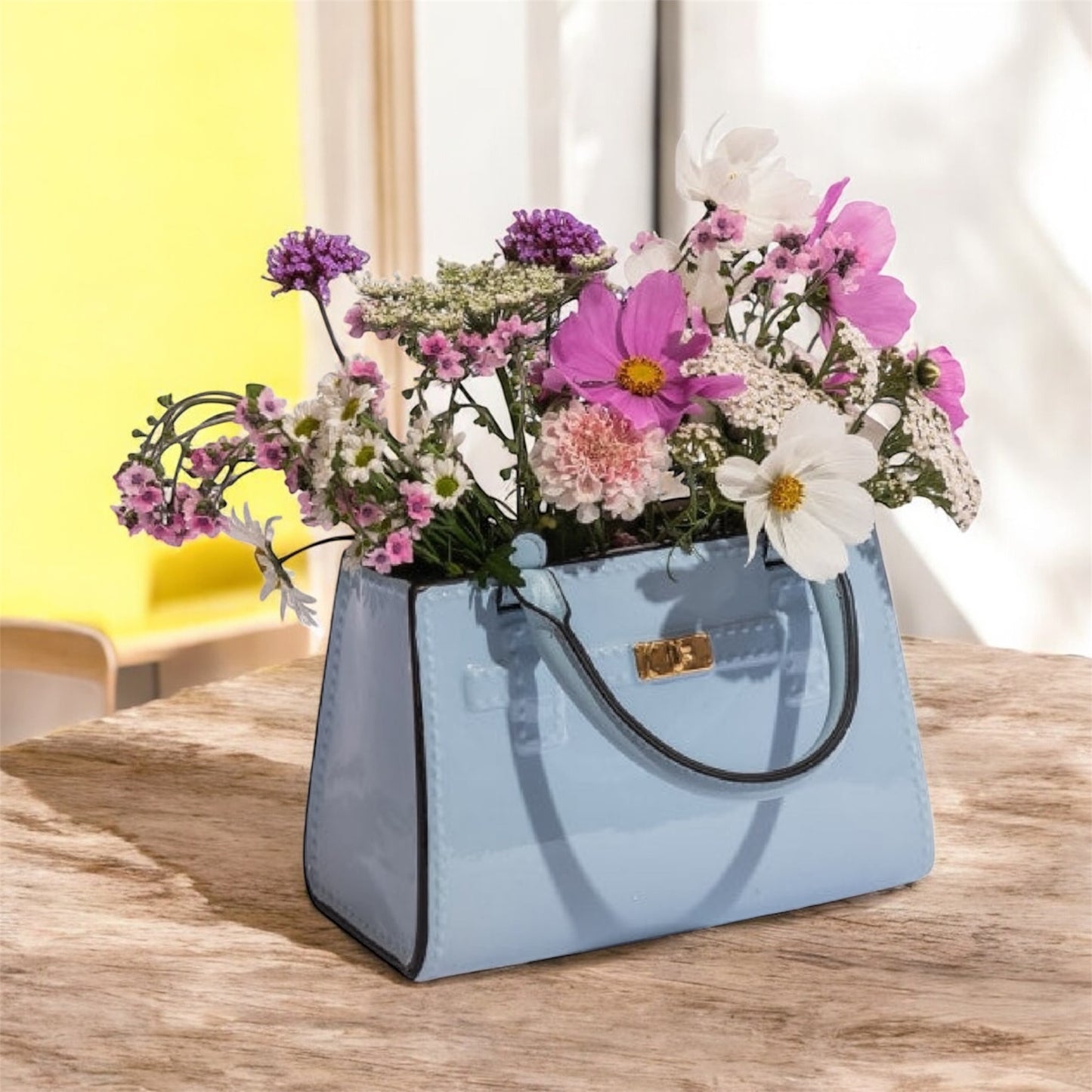 Light Blue Ceramic Handbag Vase – Chic Modern Decorative Vase