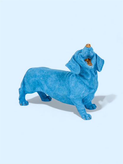 Blue Laughing Dachshund Figure – Fun & Quirky Dog Decor