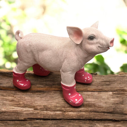 Pig with Wellies – Cute Pink Resin Farm Animal Ornament