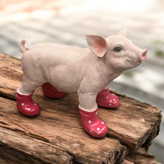 Pig with Wellies – Cute Pink Resin Farm Animal Ornament