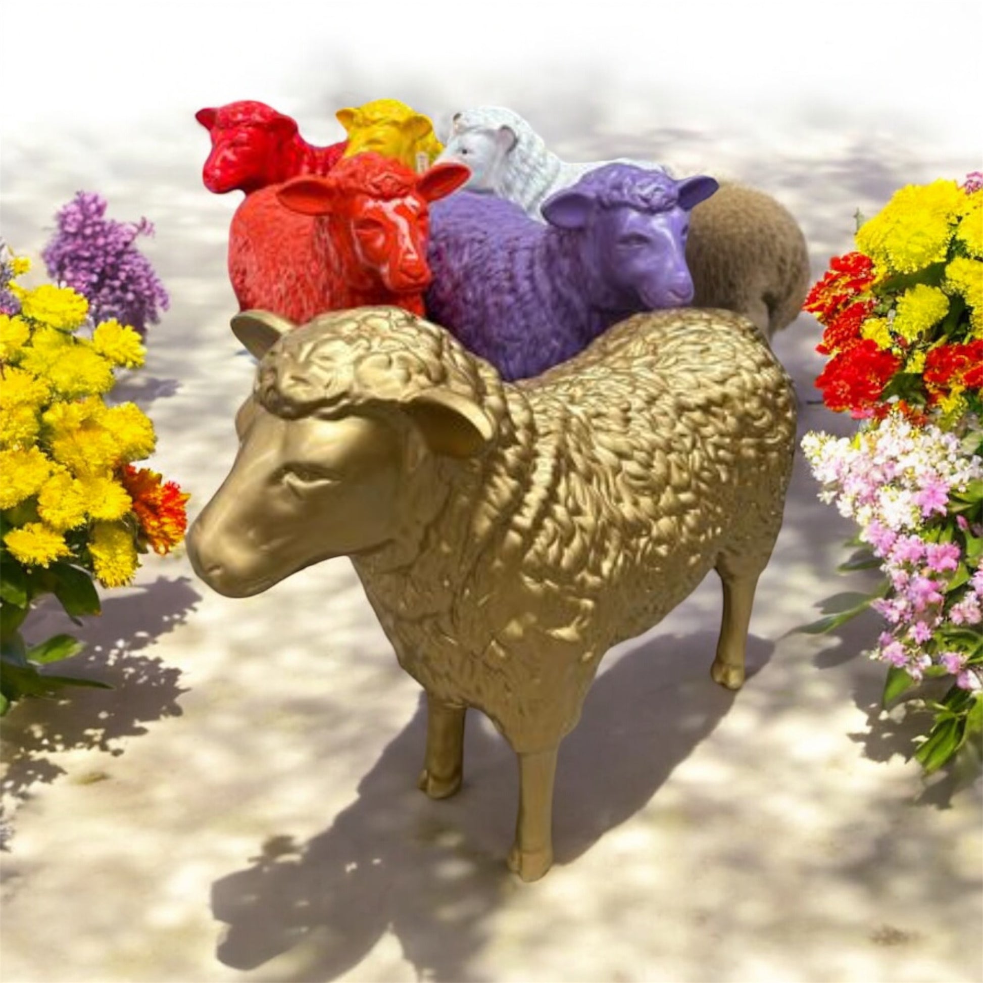 Life-Size Gold Sheep Sculpture - Indoor/Outdoor Resin Ornament | Sign of the times Stoke