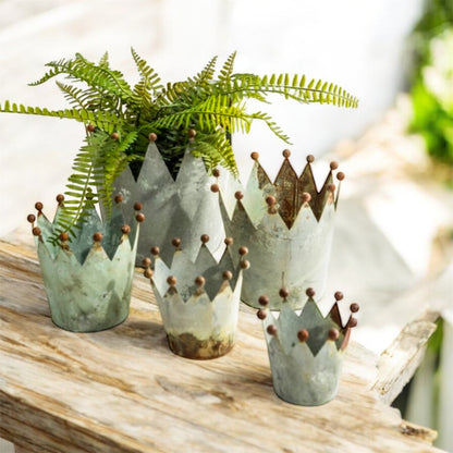 Set of 5 Oxidised-Metal Effect Crown Planters – Regal Garden & Home Décor