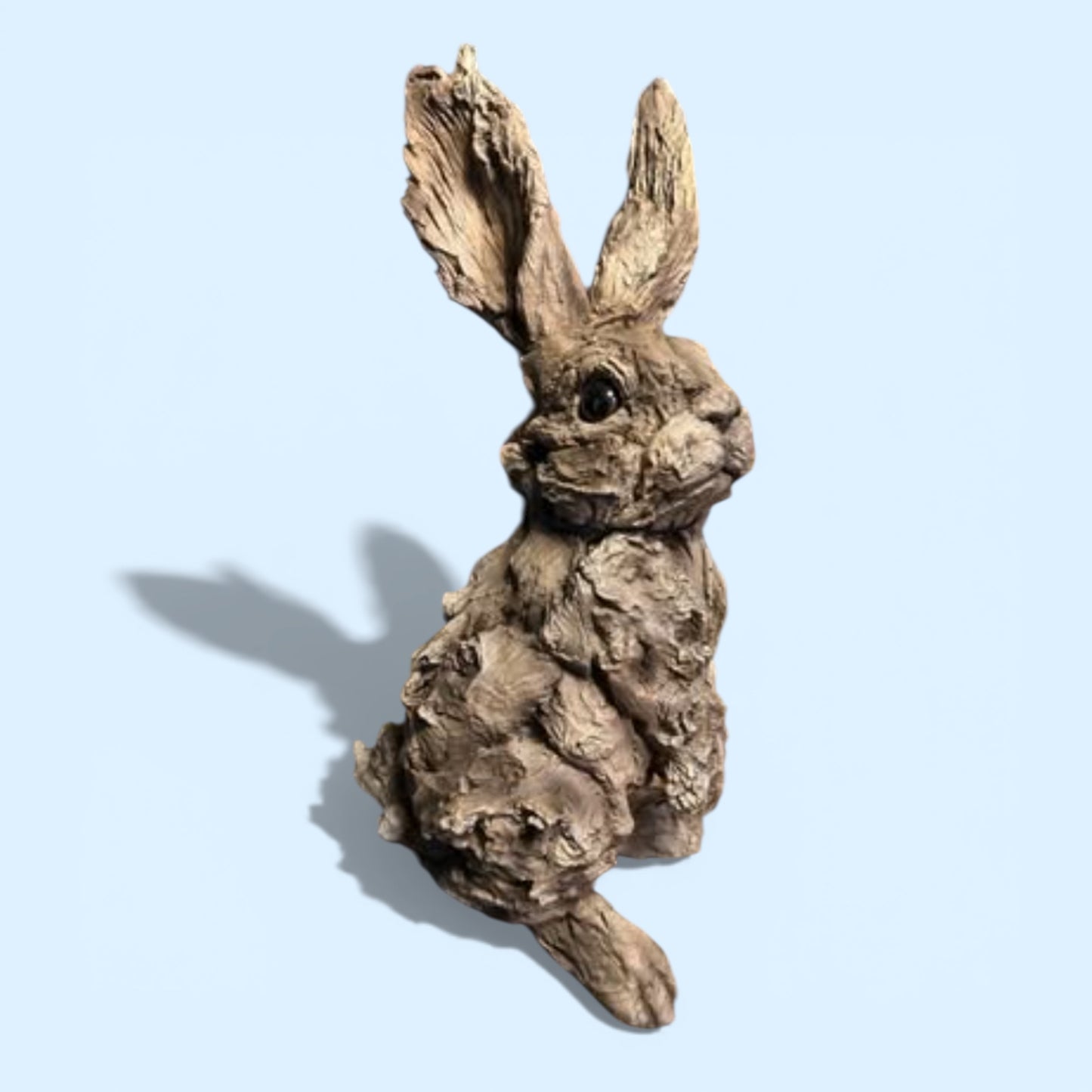 Rustic Rabbit Resin Sculpture – Wood-Look