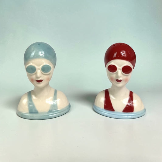 Set of Ceramic Beach Swimmers Salt & Pepper Shakers – Coastal Tableware