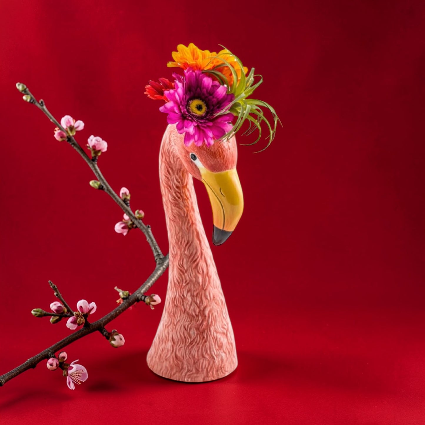 Large Ceramic Pink Flamingo Head Vase – Unique Decorative Statement Piece