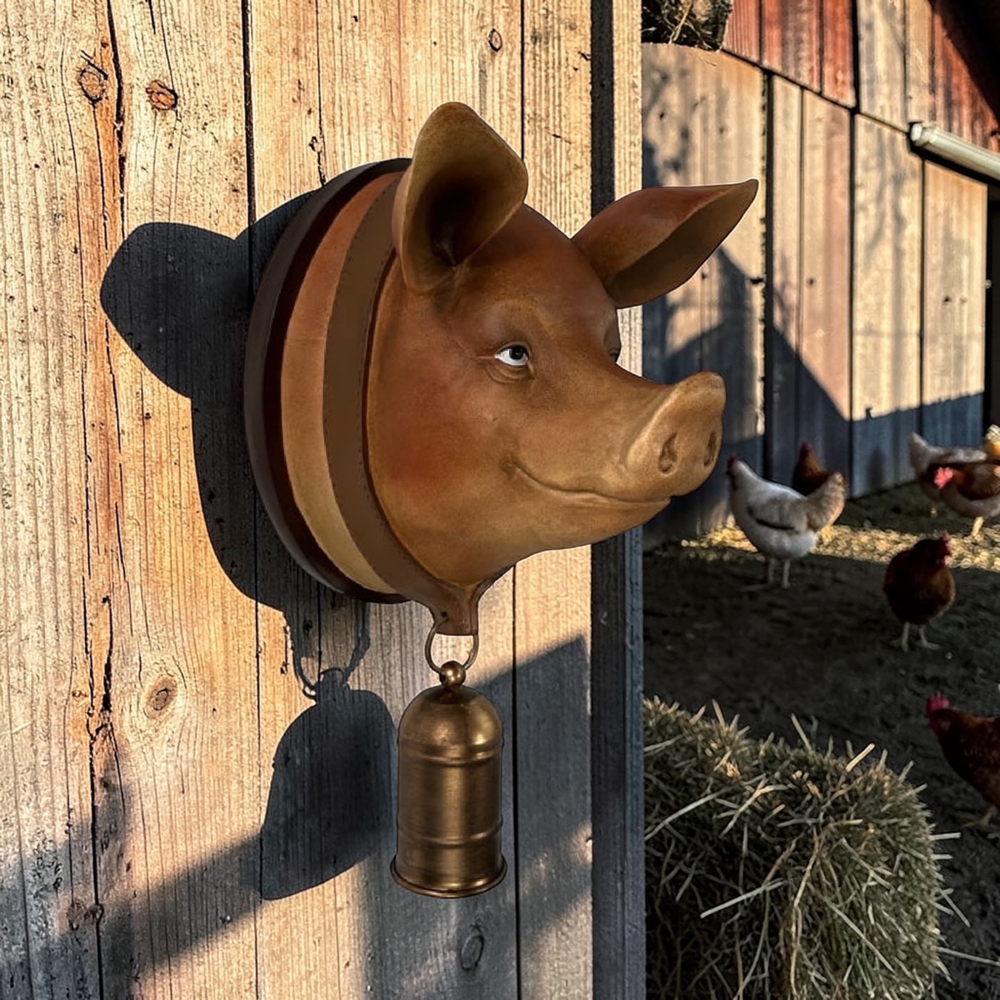 Large Resin Pig Wall Head with Bell - Unique Garden & Home Decor | Sign of the times Stoke