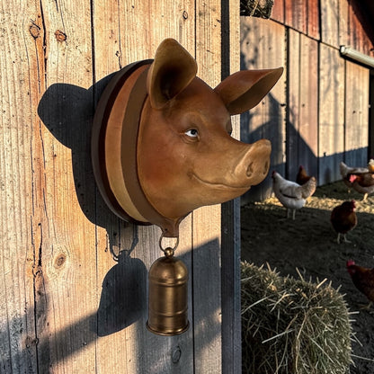Large Resin Pig Wall Head with Bell - Unique Garden & Home Decor | Sign of the times Stoke