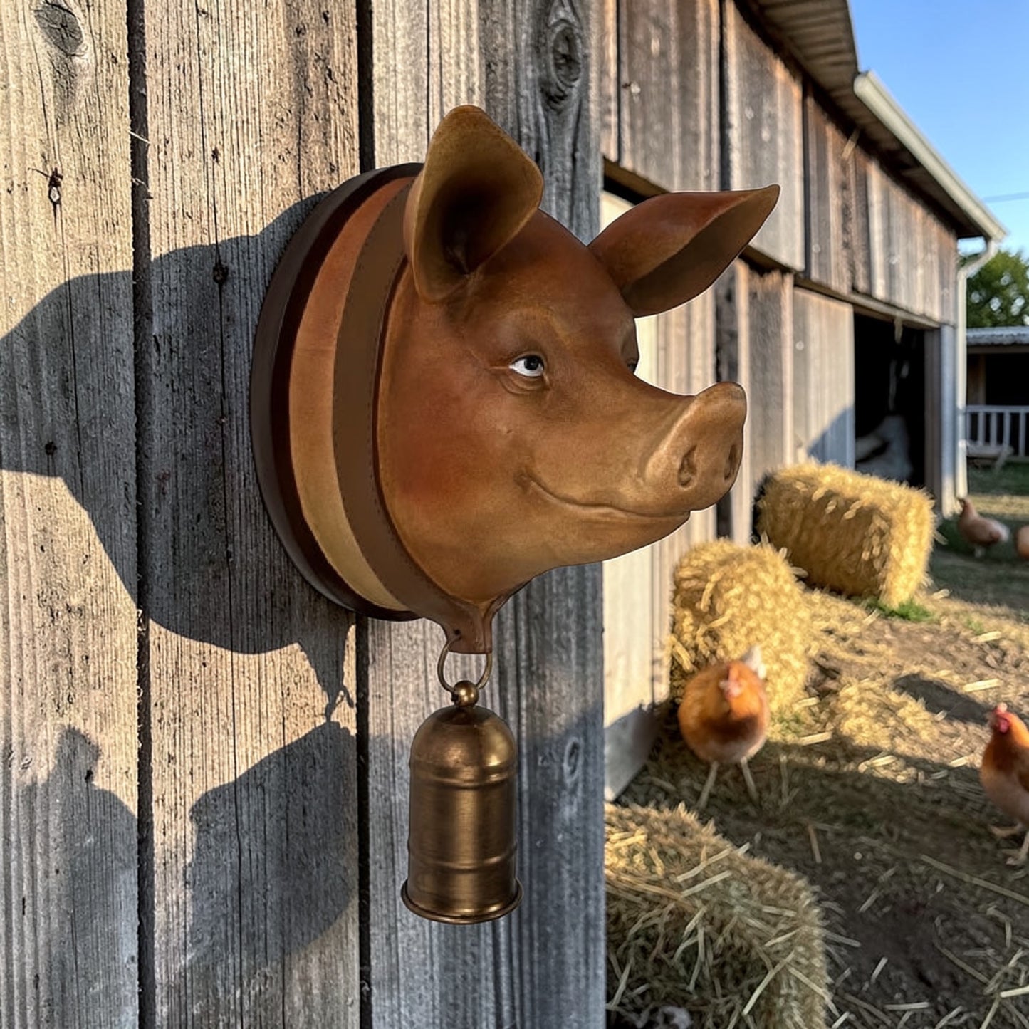Large Resin Pig Wall Head with Bell - Unique Garden & Home Decor | Sign of the times Stoke