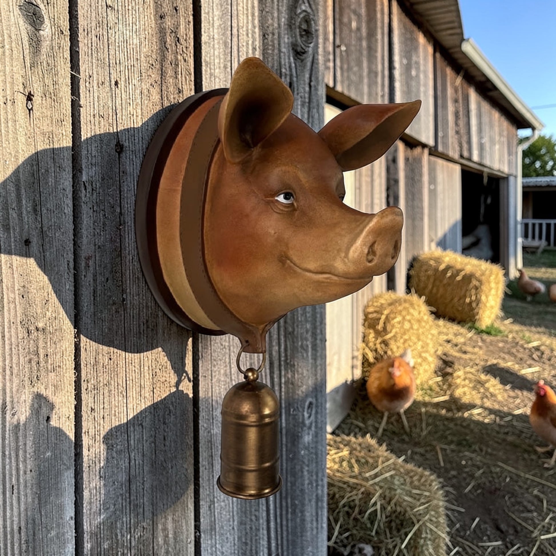 Large Resin Pig Wall Head with Bell - Unique Garden & Home Decor | Sign of the times Stoke