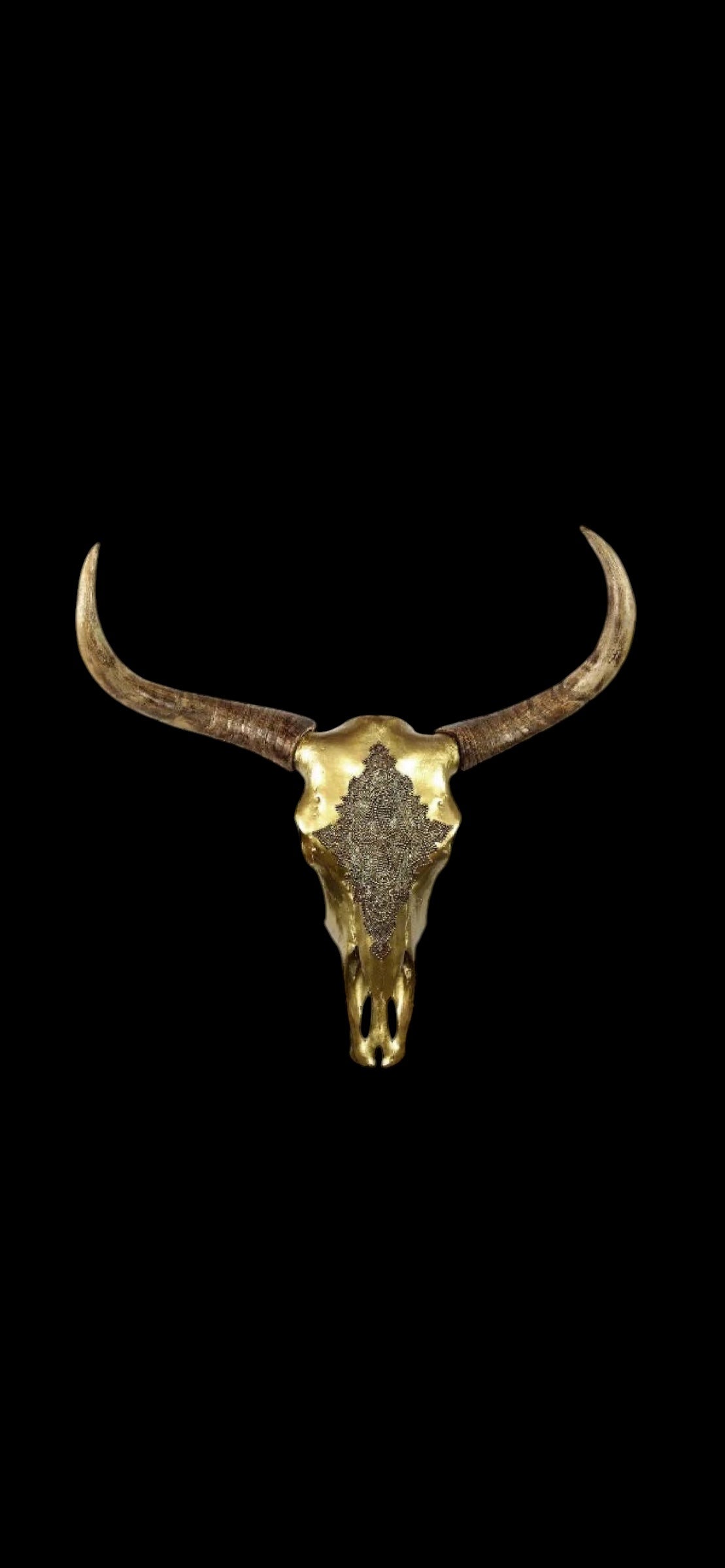 Gold Cow Skull Wall Hanging – Large Statement Wall Décor
