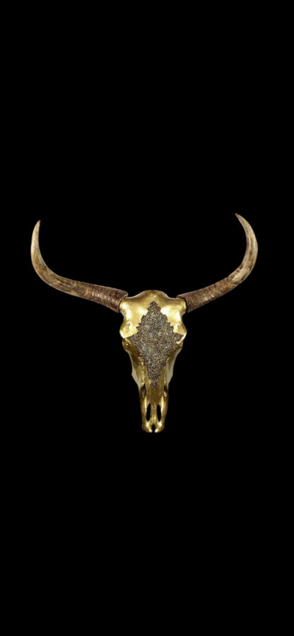 Gold Cow Skull Wall Hanging – Large Statement Wall Décor