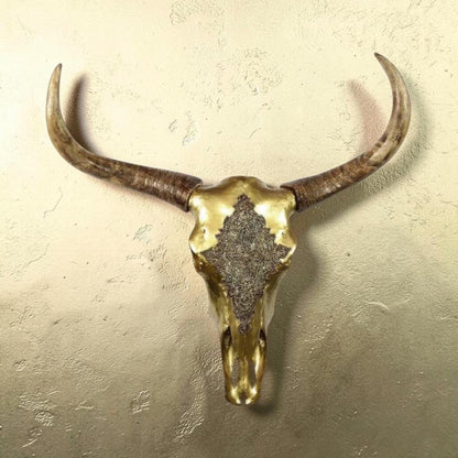 Gold Cow Skull Wall Hanging – Large Statement Wall Décor