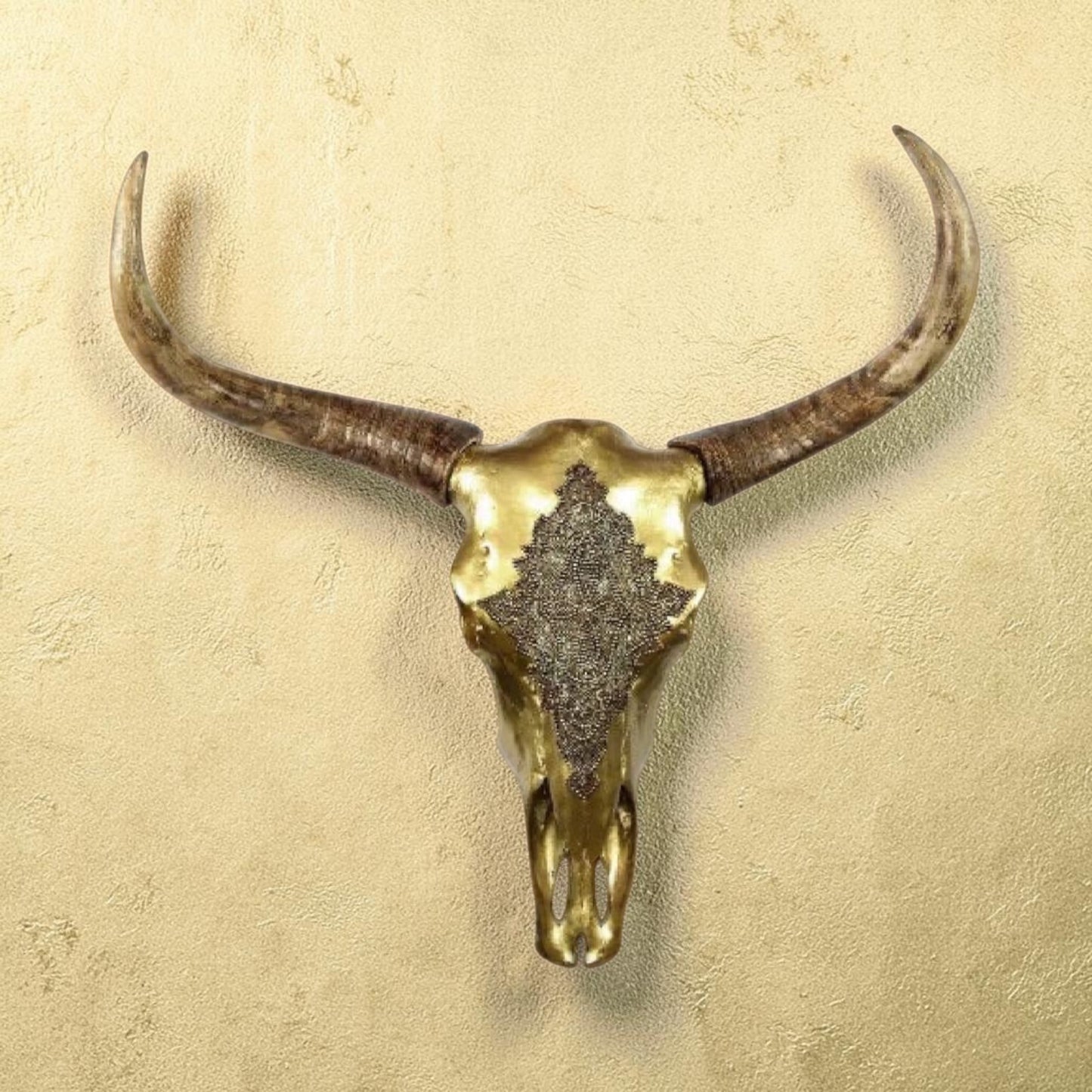 Gold Cow Skull Wall Hanging – Large Statement Wall Décor