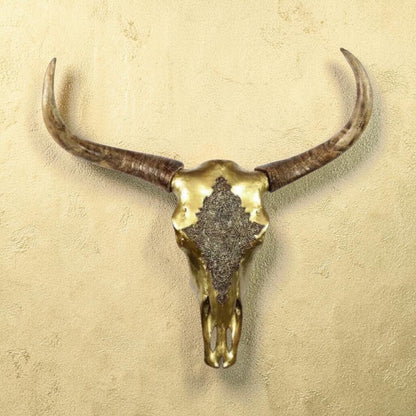 Gold Cow Skull Wall Hanging – Large Statement Wall Décor