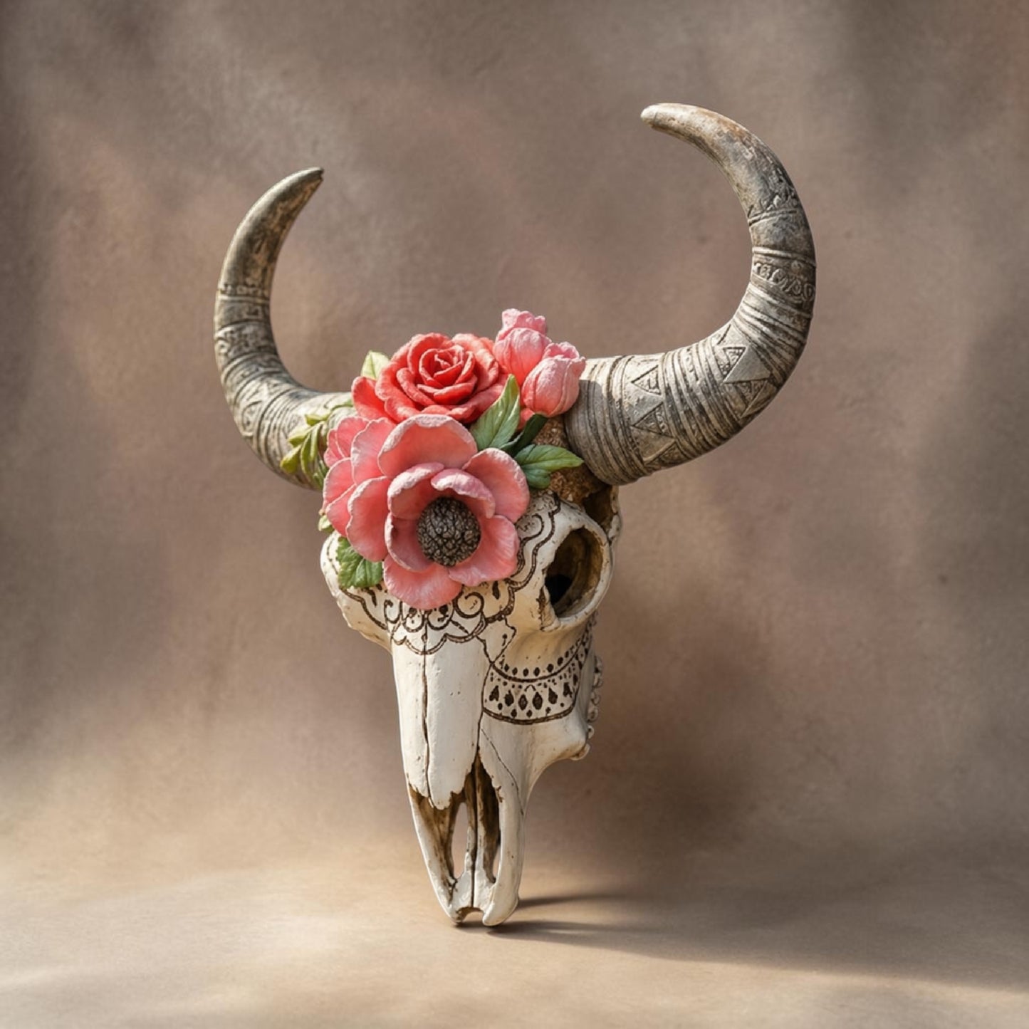 Ram Skull with Flowers – Hand-Painted Statement Wall Décor