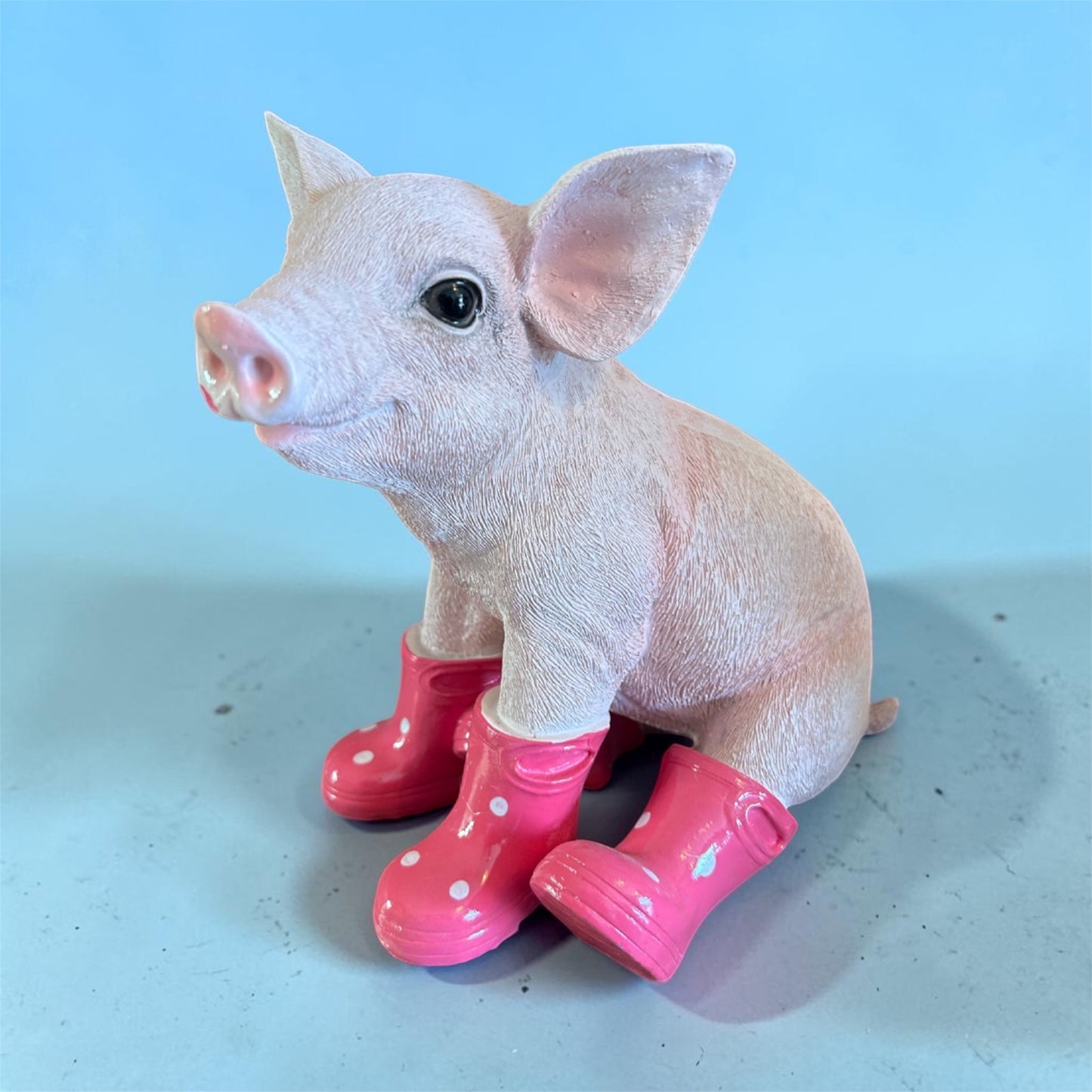 Sitting Pig with Wellies – Cute Resin Piglet Ornament