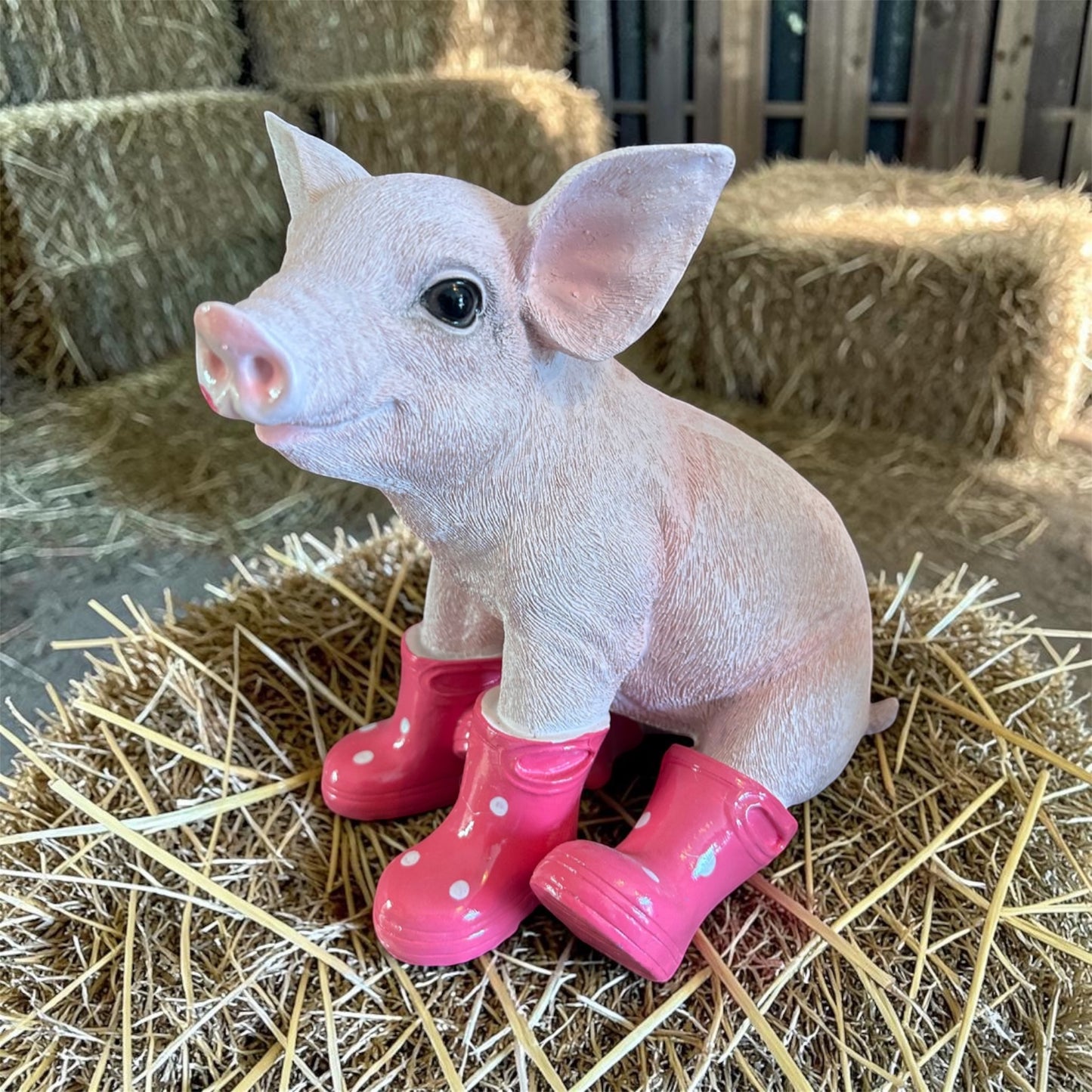 Sitting Pig with Wellies – Cute Resin Piglet Ornament