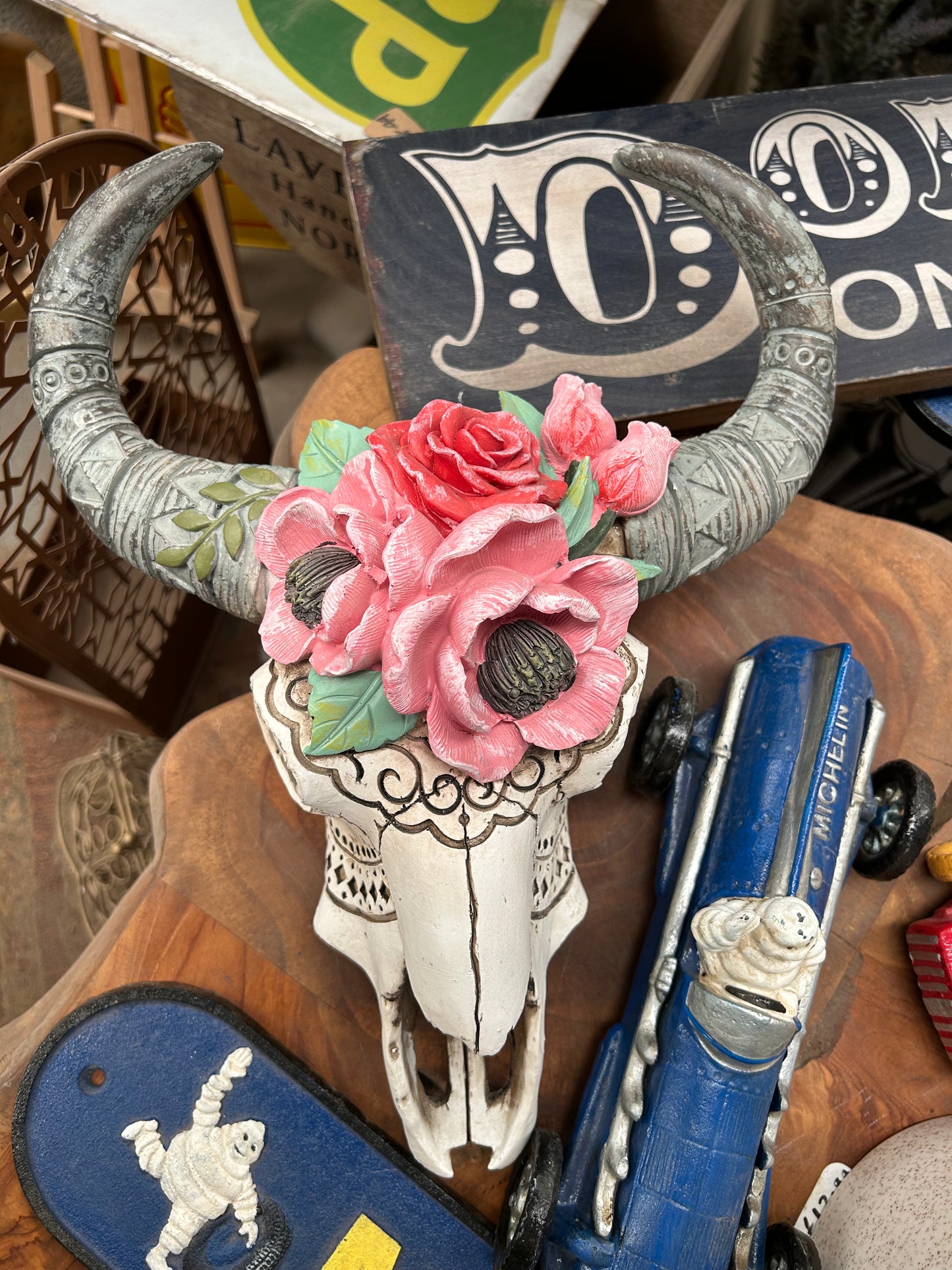Ram Skull with Flowers – Hand-Painted Statement Wall Décor