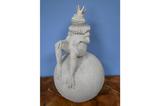 King Frog on Ball Sculpture - Resin Frog with Concrete Look