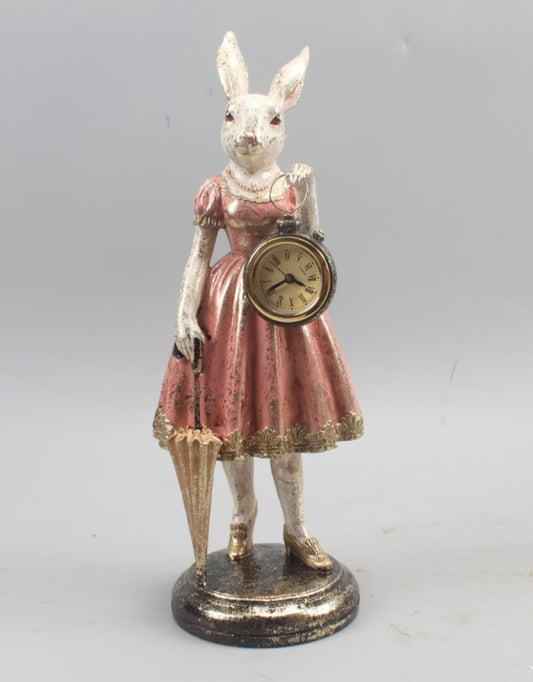 Lady Rabbit Standing Clock Figure – Whimsical Decorative Timepiece