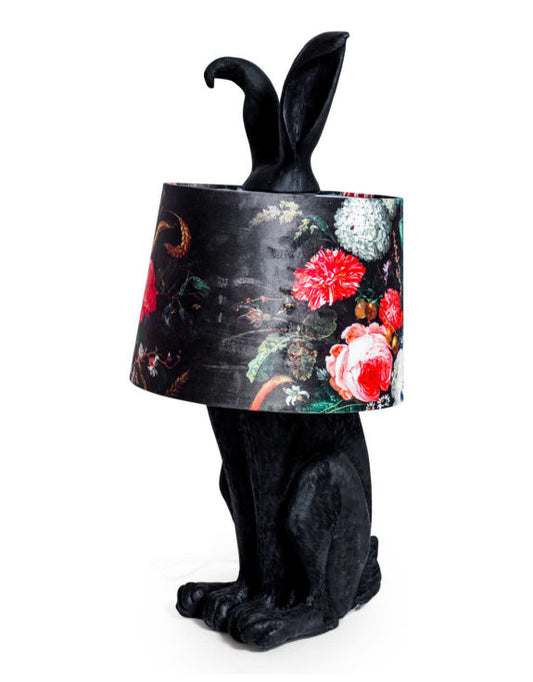 Matt Black Rabbit Ears Lamp with Boho Floral Shade – Unique Decorative Lighting