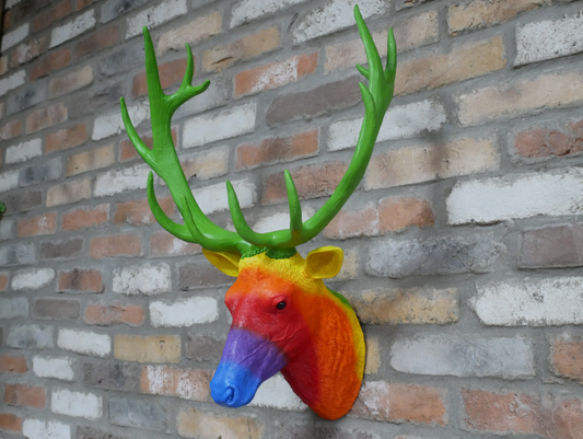 Rainbow Stags Head Wall Mount – Vibrant Resin Sculpture | Sign of the times Stoke