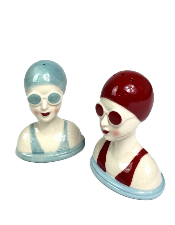 Set of Ceramic Beach Swimmers Salt & Pepper Shakers – Coastal Tableware