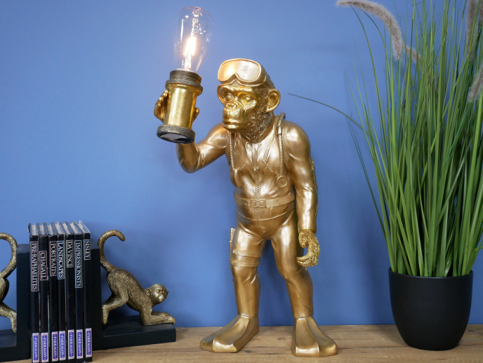 Scuba Diving Monkey Lamp - Quirky Gold Battery Operated Light | Sign of the times Stoke