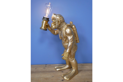 Scuba Diving Monkey Lamp - Quirky Gold Battery Operated Light | Sign of the times Stoke