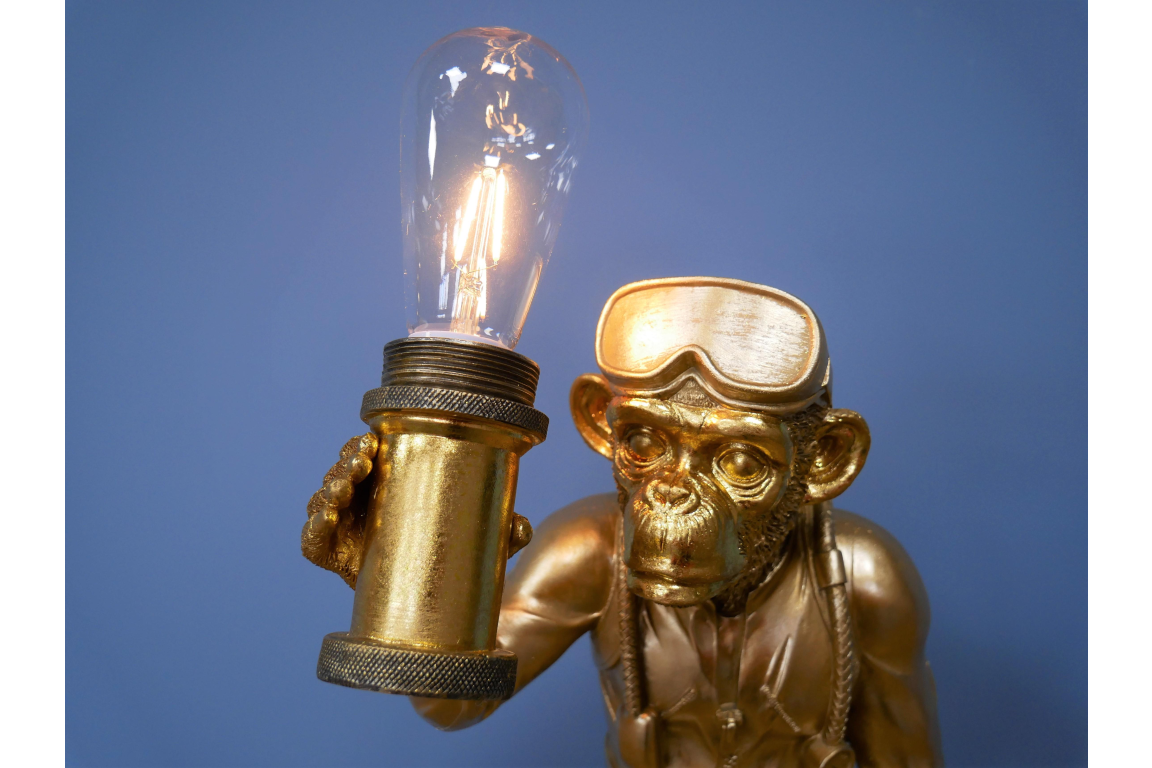 Scuba Diving Monkey Lamp - Quirky Gold Battery Operated Light | Sign of the times Stoke