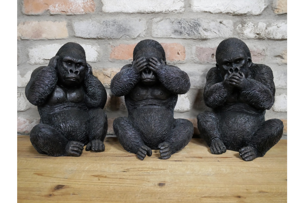 Set of 3 Gorilla Ornaments – See No Evil, Speak No Evil, Hear No Evil | Sign of the times Stoke