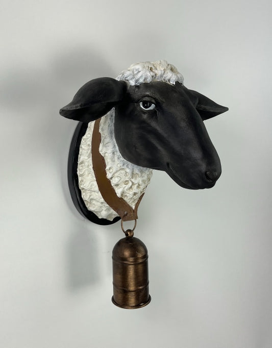 Large Sheep with Bell Wall Head - Quirky Resin Wall Decor | Sign of the times Stoke